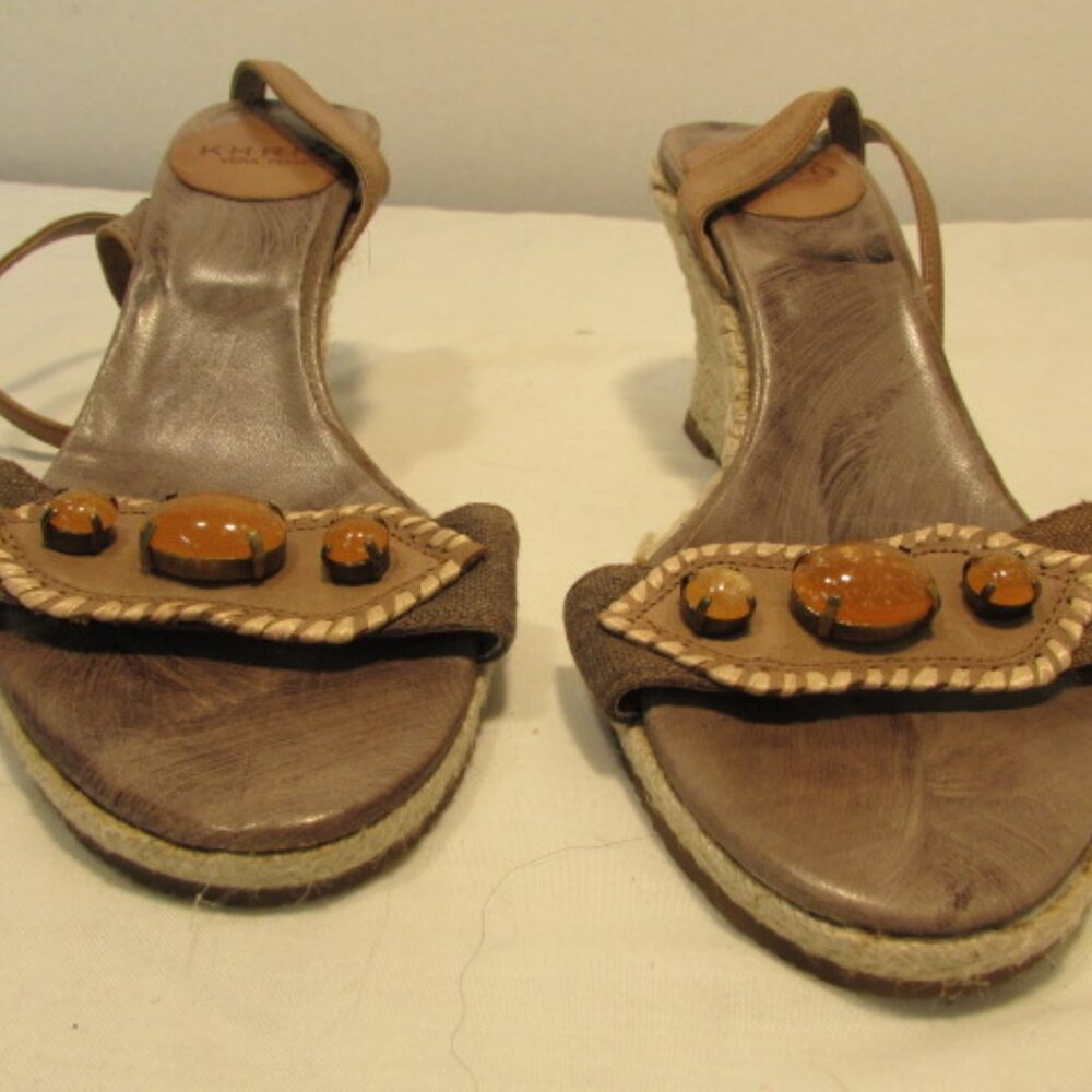 Khrio Vera Pelle Beige Ankle Wrap Wedge